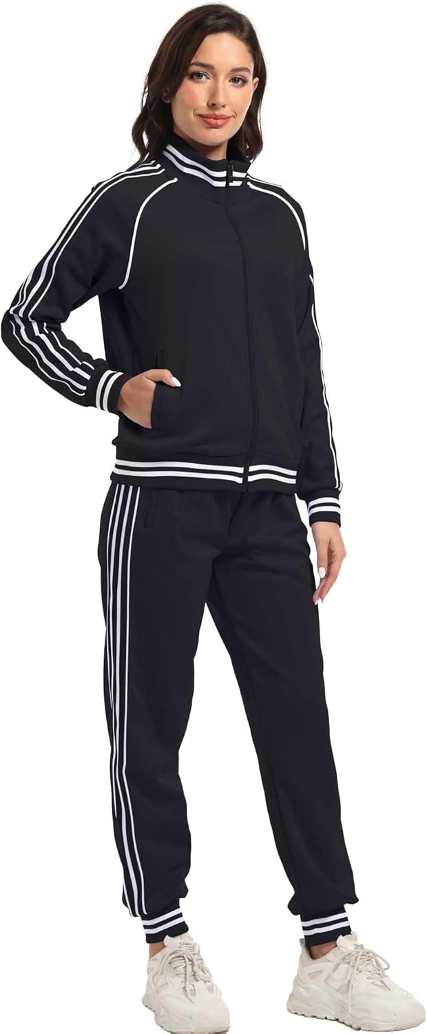ANOTWENER Women's Jogging Suits Tracksuit Set Workout Long Sleeve Outfits Gym Stripe 2 Piece Set Sweatsuits with Pockets - Image 2