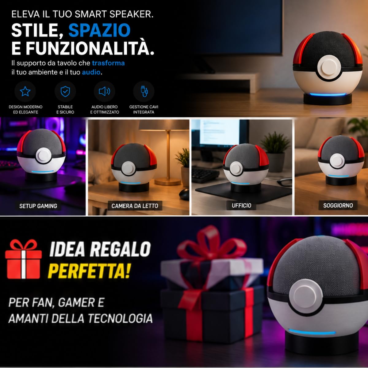 Supporto Alexa Echo Dot 4 e 5 Generazione – Stand da Tavolo Compatibile Echo Dot Alexa e Apple HomePod Mini – Base Moderna per Echo Dot