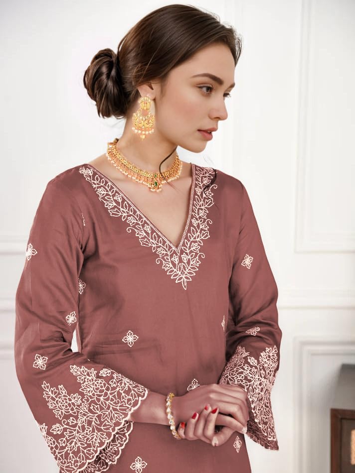 Image of SHIENZY Women Embroidered Kurta Set with Dupatta | Ethnic Straight Kurta Palazzo Set for Women Festive Salwar Suit | Traditional Indian Ethnic Wear Kurti Set