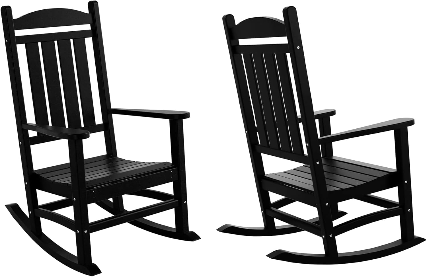 WO Home Furniture Patio Rocking Chairs 2 PCS HDPE Adirondack Outdoor Rocker for Lawn Garden Porch Backyard (Black)