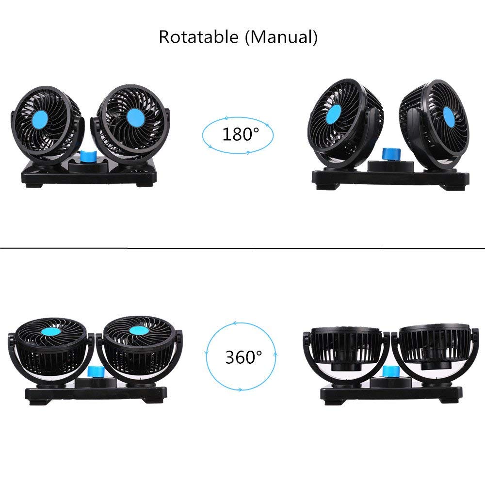 Electric Car Cooling Fan, Dual Head 12V 360 Degree Rotatable for Auto Truck Vehicle Boat : Electronics