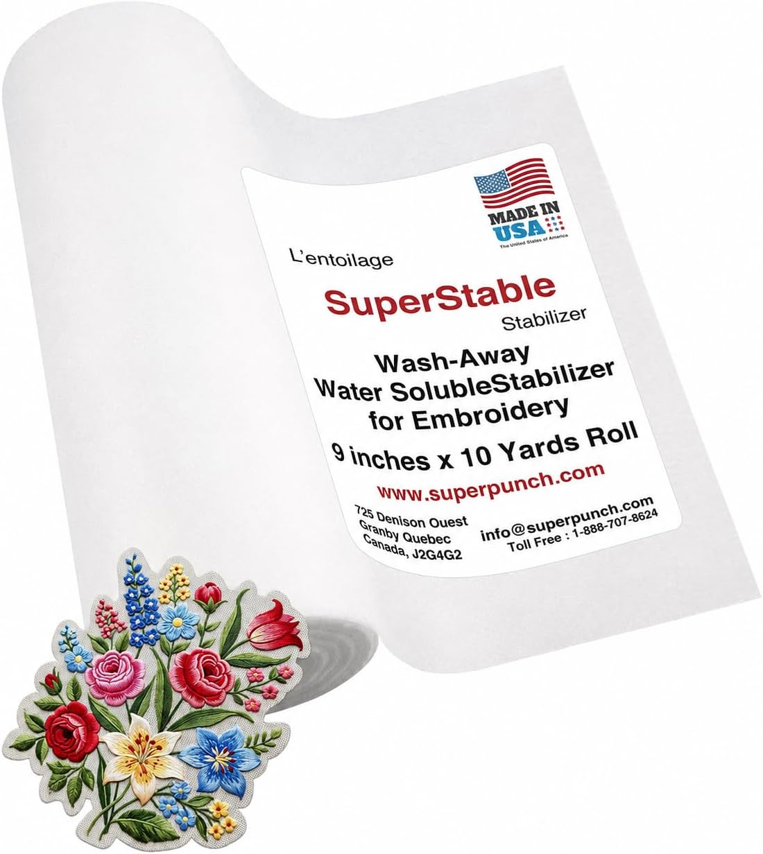 Superpunch Wash Away Water Soluble Embroidery Stabilizer, 9" x 10 yd Roll, Clear Embroidery Topping Film for Machine Embroidery, Towels, Fleece, Knits, Monograms and Free Standing Lace, Made in USA
