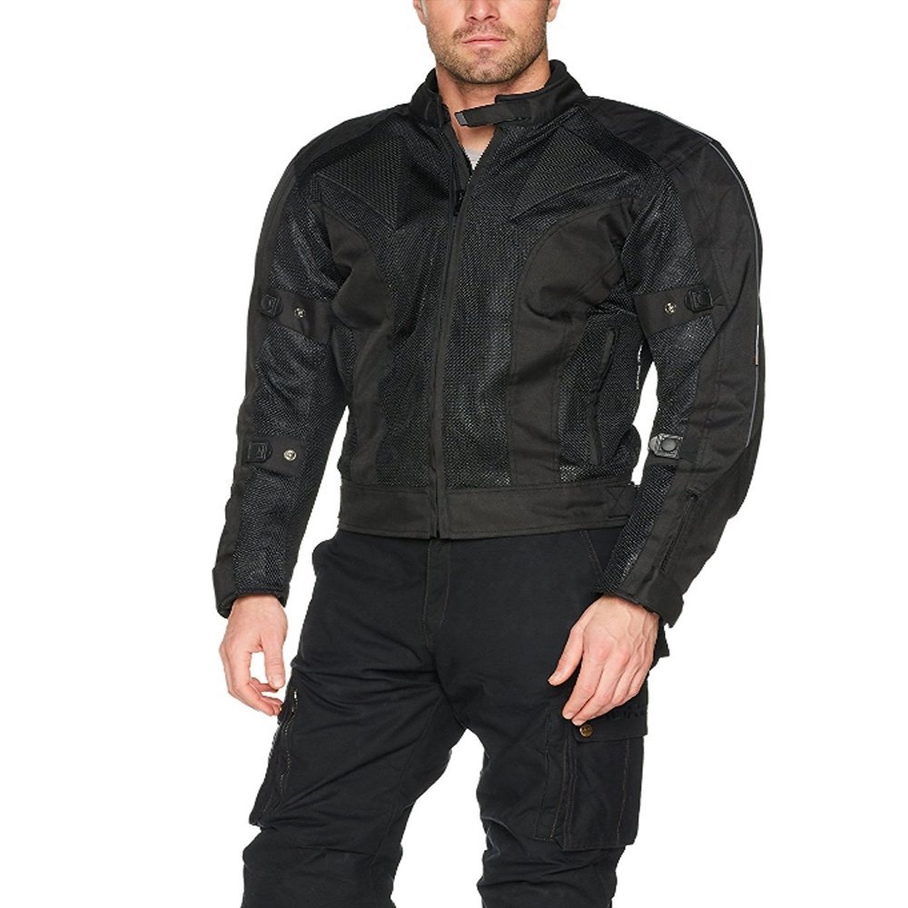 Bikers Gear AustraliaChicane Lightweight Summer Air Flow Mesh Vented Motorcycle Jacket with CE 1621-1 Removable Armour Waterproof Liner Cordura, Black, UK 44 EU 54 2XL