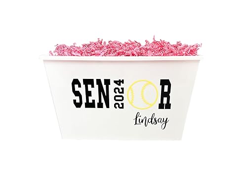 Personalized Team Softball Name Sport Gift Basket - Senior 2024 Grad - High School College - Decoration Bin - Senior Night Gift Bin