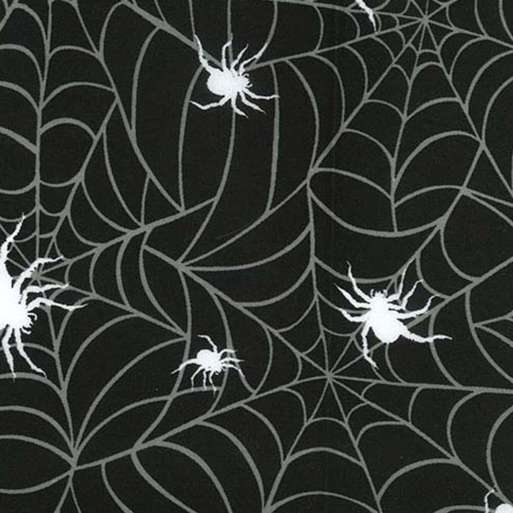 Polycotton Fabric Spider Webs Spiders Halloween Creepy Insect Animals (per metre) (Black)