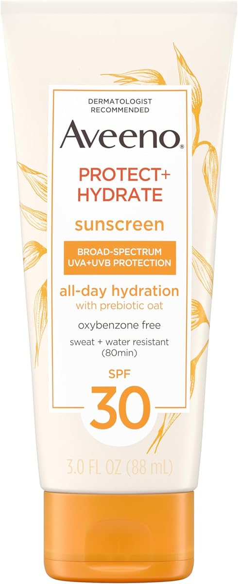 Protect + Hydrate SPF 30 Loción protectora solar, 3.0 fl. oz | Protección solar de amplio espectro para todo el cuerpo, avena prebiótica, sin peso, resistente al sudor y al agua, sin oxibenzona