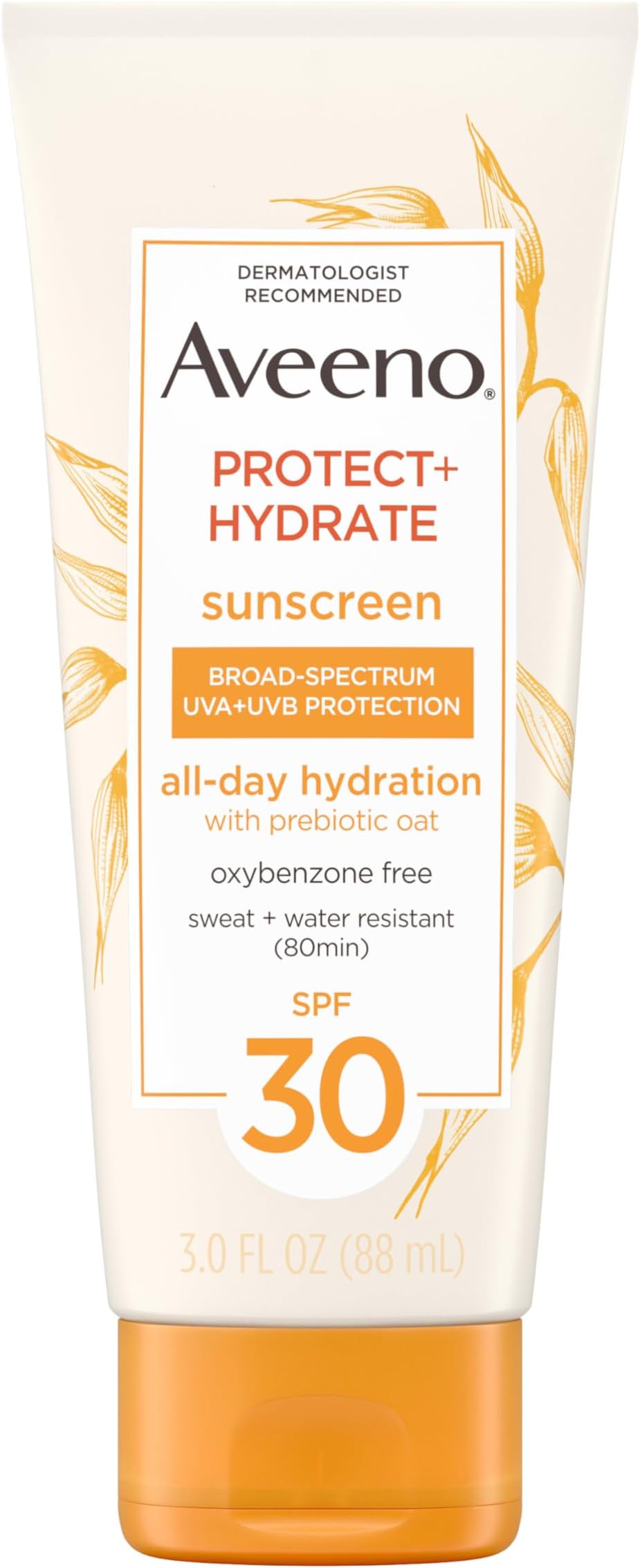 Protect + Hydrate Moisturizing Sunscreen Lotion with Broad Spectrum SPF 30 & Prebiotic Oat, Weightless Sweat & Water-Resistant Full Body Sunscreen, Oxybenzone-Free, 3.0 fl. oz