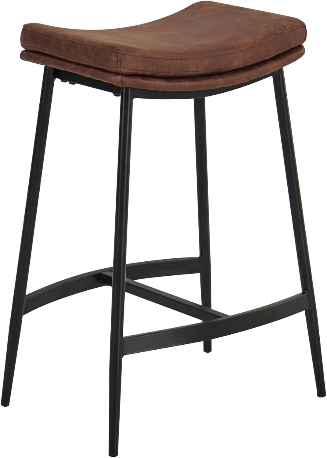 Nathan James 22202 Arlo Modern Backless Upholstered Kitchen Counter Bar Stool with Double-Layered Saddle Seat and Metal Base, Brown/Matte Black