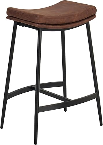 Miniatura 16 de Nathan James 22201 Arlo - Taburete de bar tapizado moderno sin espalda con asiento de sillín de doble capa y base de metal, gris/negro mate Plumas