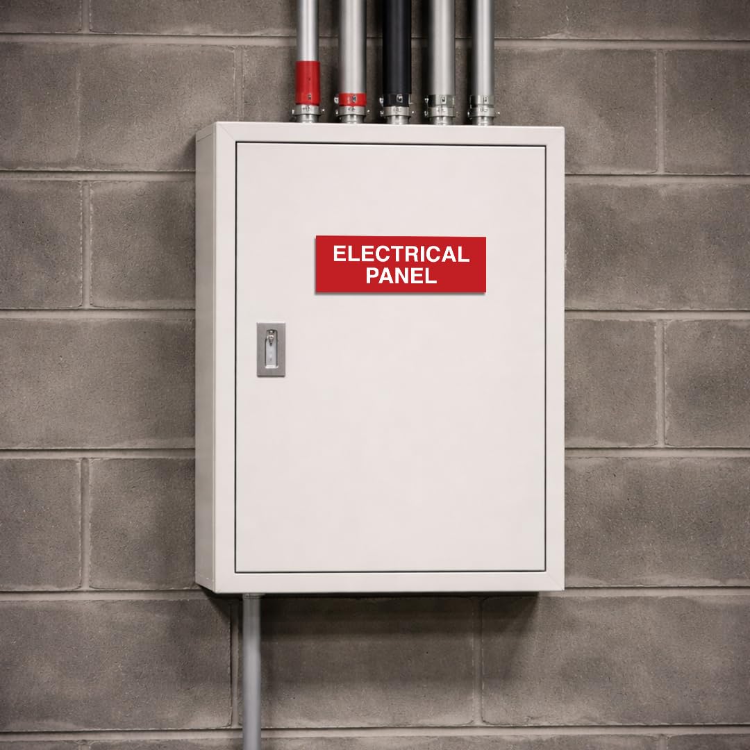 All Quality Letrero básico para panel eléctrico, señal de cumplimiento de seguridad de regulación contra incendios, color rojo, mediano (paquete de 5)