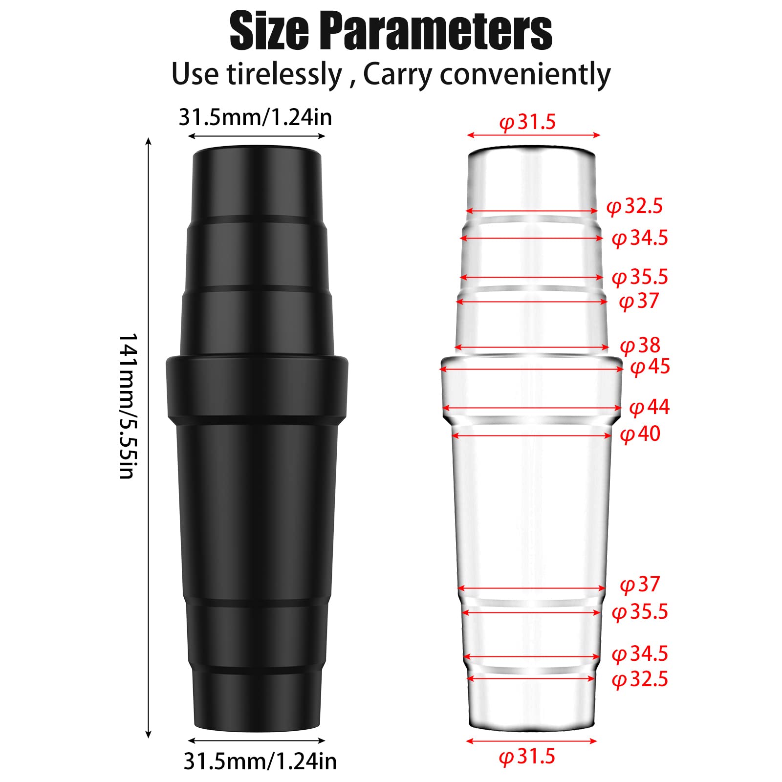 2 Stück Universal PVC Staubsauger Adapter 31.5-45mm Zuschneidbar Schlauchadapter Staubsauger für Nass- und Trockensauger, Hochgradig Kompatibel Adapter für Staubsaugerschlauch