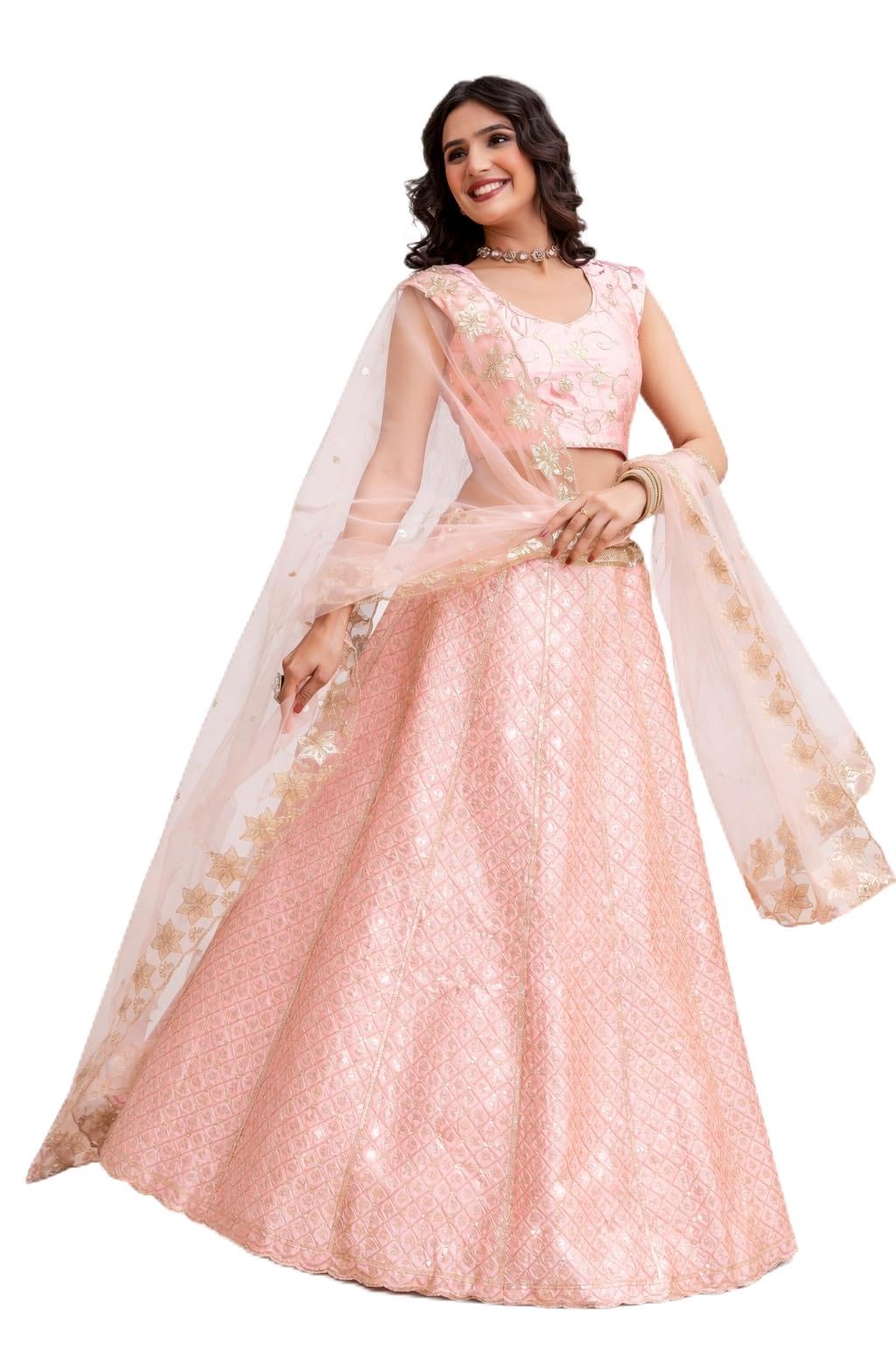 TRENDMALLS Women's Satin Sequin Embroidery Bridal Lehenga Choli with Net Dupatta |Bridal Wedding Lehenga Choli for women