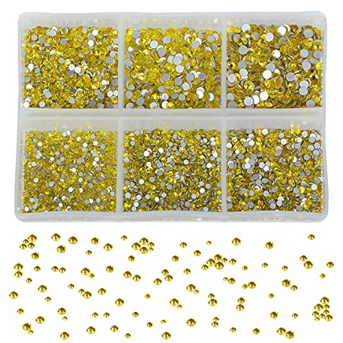 Image of 7200 Pieces Nail Rhinestones Non-Magnetic Round Glue Flat Glass Nail Art Rhinestones for Jewelry Making with a Pen (6 Sizes 7200Pcs), Citrine