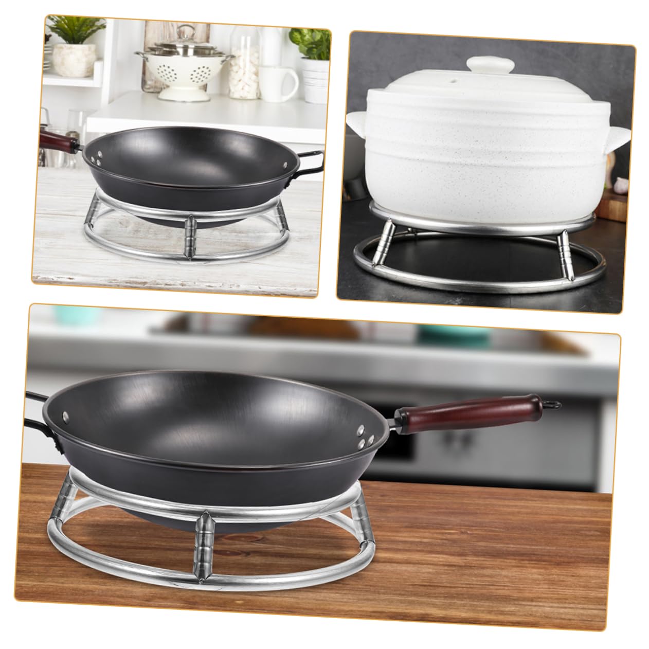 2 Anelli Supporto Per Wok In Acciaio Inox – Portapentole Da Banco Per Cucina E Campeggio, Multimisura (18-23 Cm)