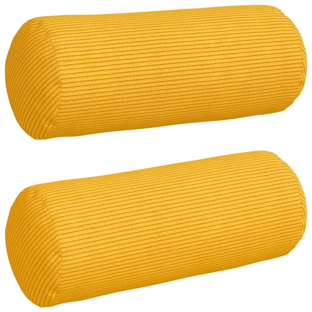 Poduszka bolster 2 sztuki, jasnożółty materiał sztruksowy, Ø 15 x 40 cm, poduszka ozdobna, miękkie wypełnienie, na sofę, łóżko, do wnętrz, wygodny zestaw
