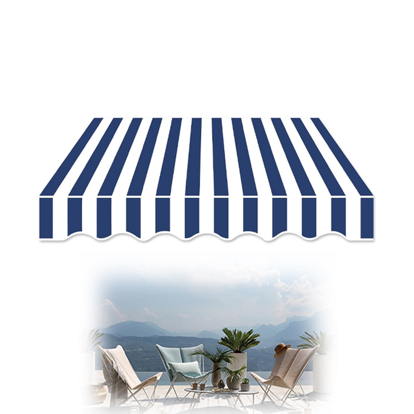 Toile de rechange pour auvent bleu à rayures pour extérieur 4x3m