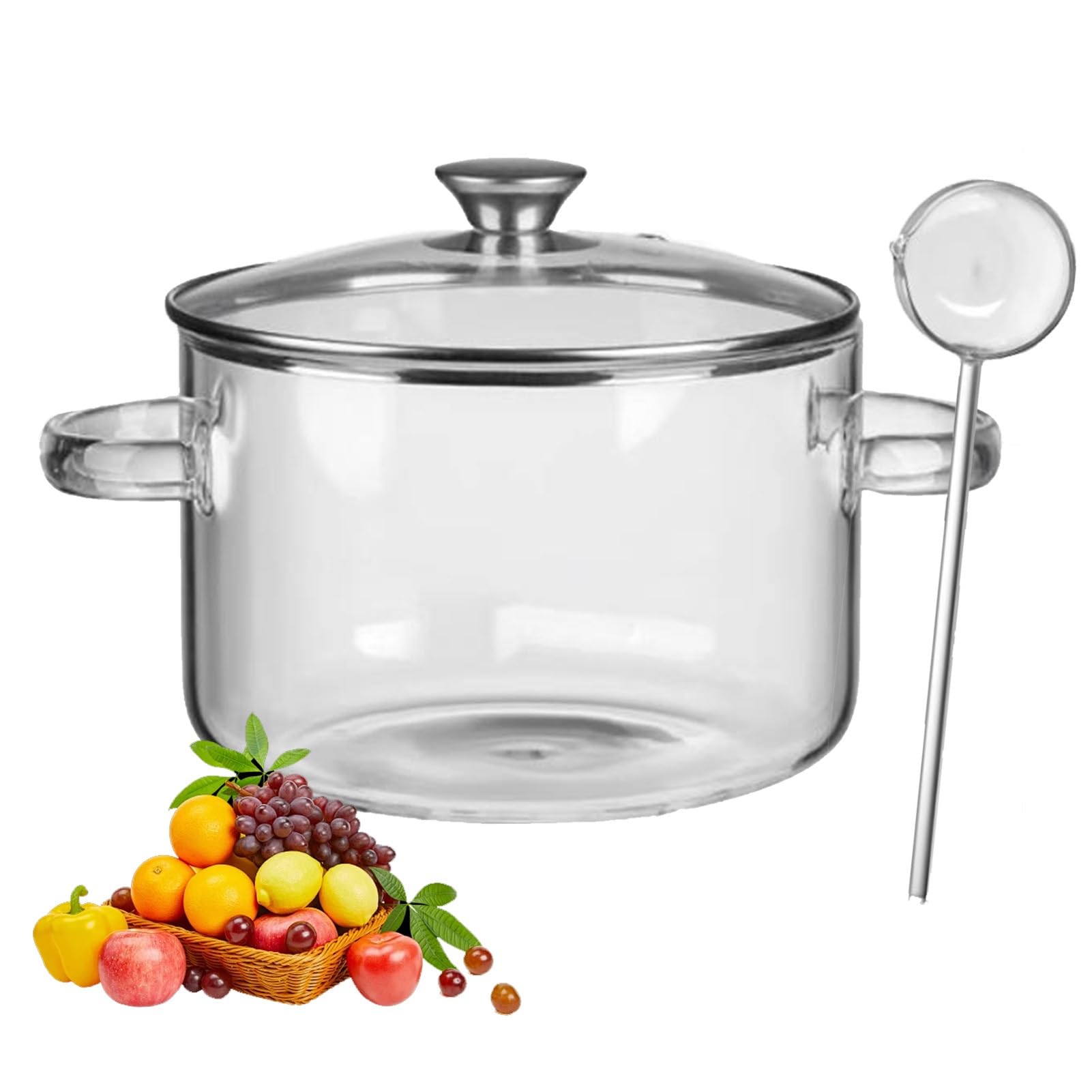 Glas-Kochtopf – Borosilikat-Kochtopf mit Doppelgriffen für Suppe, Milch, Soße, Nudeln, Nudeln