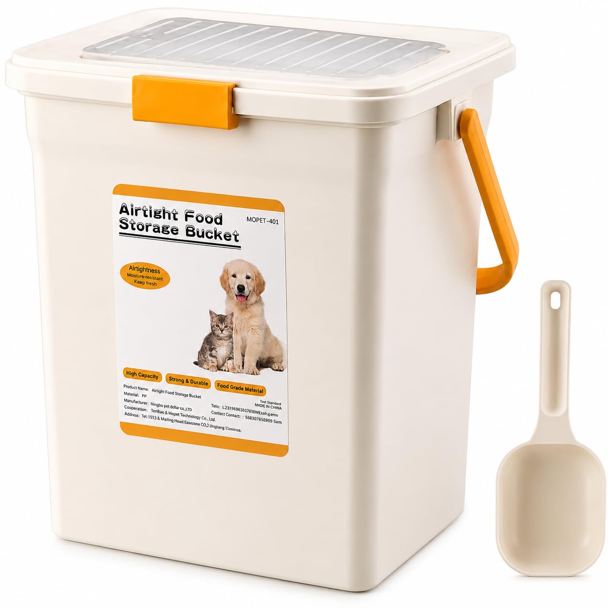 DUAS 17L / 23L Pet Food Storage Container – Airtight Plastic Bin with Flip Top Lid & Scoop – Dry Food Storage Box for Dog, Cat, Bird, Animal Feed – Locking System Pet Supplies Organizer (White, 23L)
