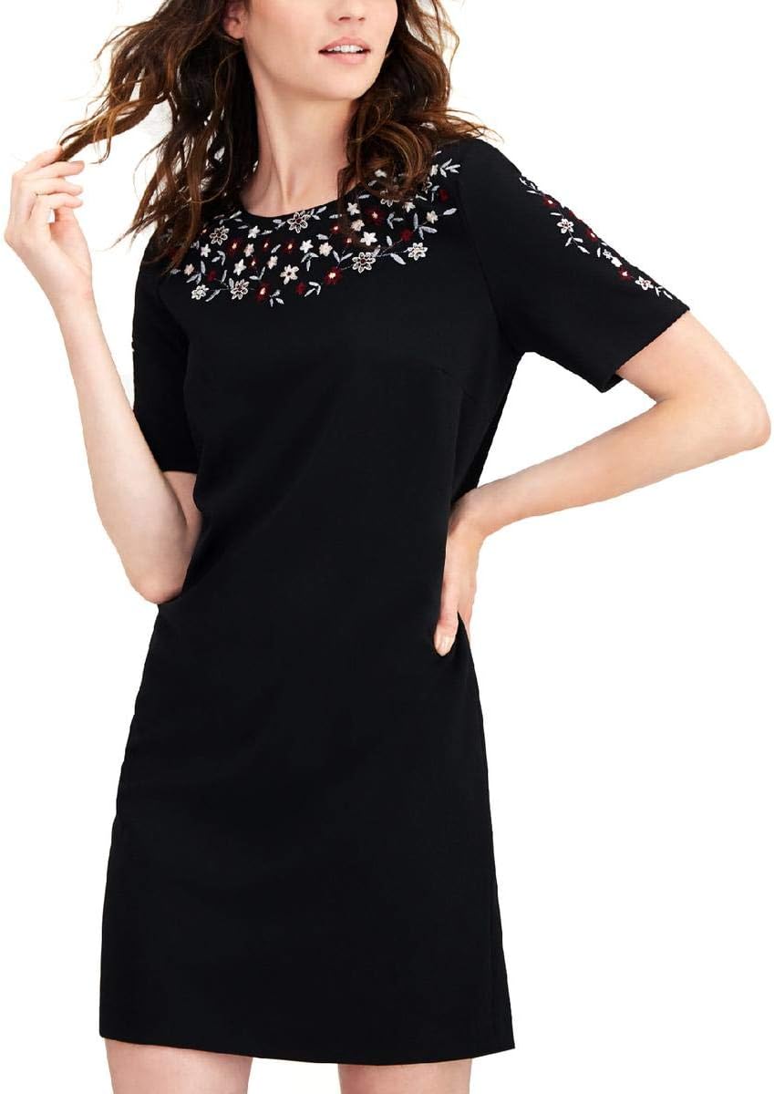 Calvin Klein Women's Petite Short Sleeve Embroidered Shift Dress