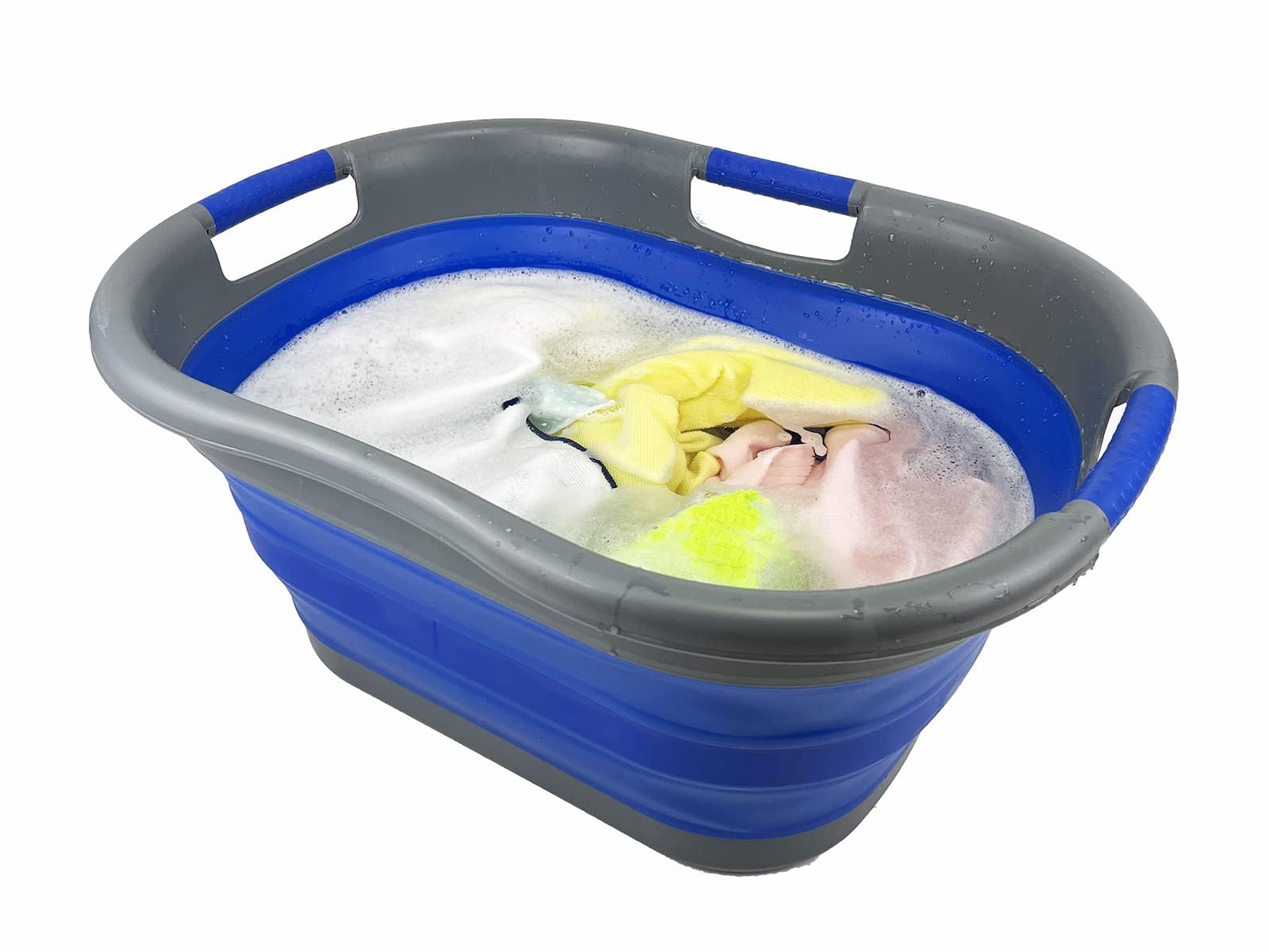 SAMMART Cesto Portabiancheria Pieghevole in Plastica da 40 Litri - Contenitore/Organizzatore Pieghevole Pop Up-Vasca di Lavaggio Portatile-Cesto Salvaspazio (1, Grigio scuro/blu violaceo)