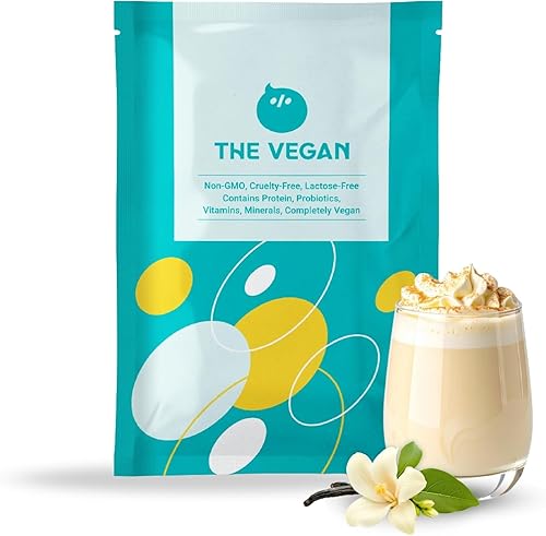 THE VEGAN Proteína en polvo a base de plantas (vainilla)  0.71 oz de proteína vegana  Aislado de proteína de soja sin OMG con probióticos  Sin