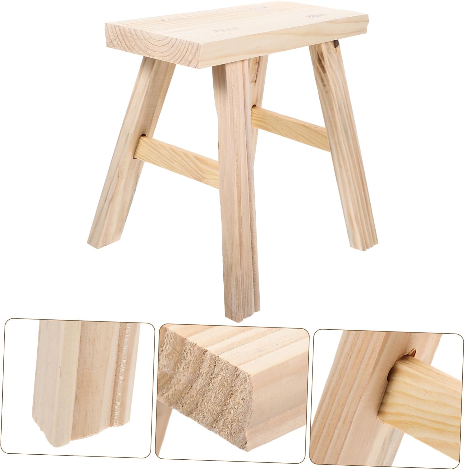 PRETYZOOM Solid Wood Small Stool Vintage Foot Stool Bench for Bathroom and Bedroom