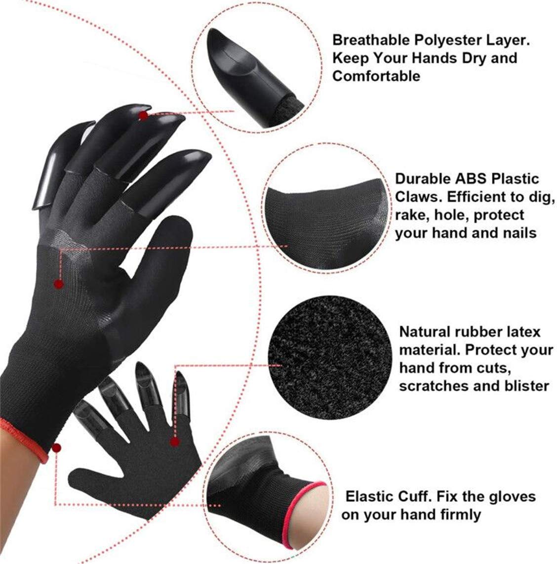 Garden Gloves with Claws ,Waterproof breatherble Garden Genie Gloves for Digging Planting ,Working Gloves with 8 Claws is best Choice for Gardening - Image 3