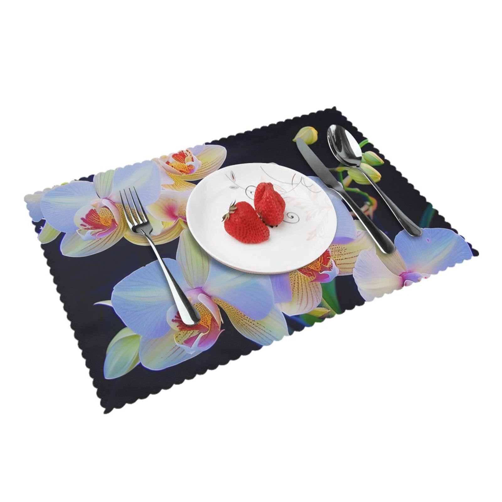 Orchids Print Printed Placemat Heat Resistant Place Mats Set of 4 PCS Washable Kitchen Table Mats, 12x18 Inch
