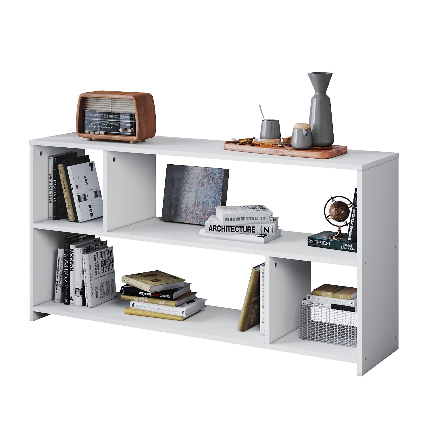 ELEGANT Wooden Bookshelf Furniture 4 Cubes Bookcase White Shelves Display Storage Unit for Living Room Office Bedroom Study Room