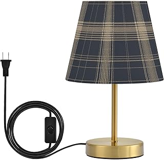 FRODOTGV Dark Bwown Tartan Table Lamps with Fabric Shade 3 Colors Modes ...