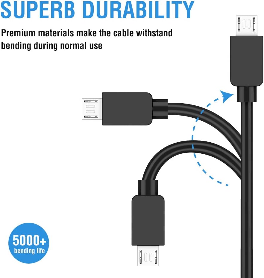 PS4 Controller Charging Cable, 2Pcs 10Ft Micro USB Charger Cable Data Sync Cord for Sony PlayStation Dualshock 4, PS4 Slim/Pro Controller, Microsoft Xbox One S/X Controller