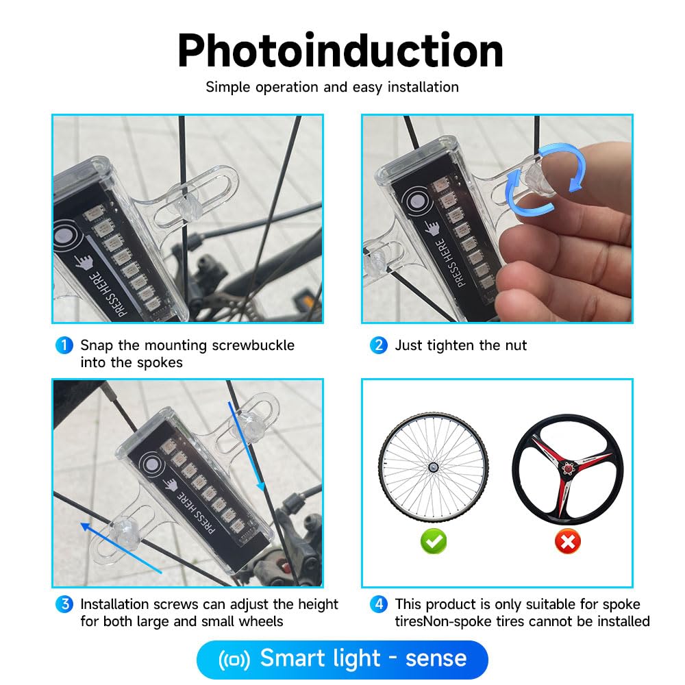Luci a LED per raggi della bicicletta, impermeabili, per guida notturna, 32 modalità di luce di sicurezza, confezione da 2 luci per ruota della bicicletta, doppio interruttore automatico e manuale