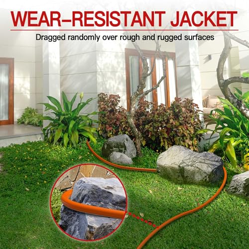 Image of 100 FT 14 /3 Extension Cord Outdoor, Heavy Duty Weatherproof & Flame Retardant Orange 3 Prong Power Cord with Light, Outside for Lawn & Garden, 13 Amps 1625 Watts 125 VAC 14AWG SJTW, ETL Listed
