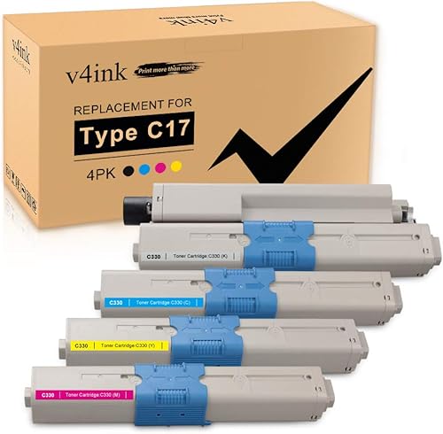 V4INK Cartucho de tóner compatible de repuesto para Oki tipo C17 C330 (KCMY, paquete de 4), para uso en impresoras OKI C310dn C330dn C510dn C530dn