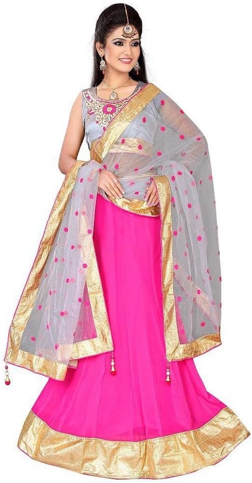 Radheshyam Enterprise Women's Net Lehenga Choli, Free Size, Pink