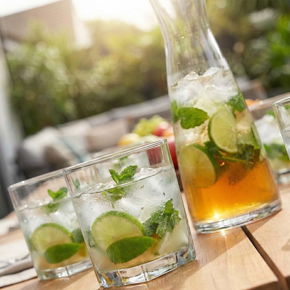 Set Caraffa 1L e 6 Bicchieri Rocks 35cl Accademia in Vetro Sonoro SON.hyx Brocca Ergonomica e Calici Quadrati Alta Resistenza per Whisky Cocktail Acqua Uso Domestico e Professionale Trasparente