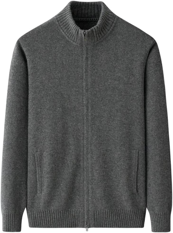 Men's Cashmere Sweater Stand Collar Zipper Thick Cardigan Solid Cashmere Sweater Tops