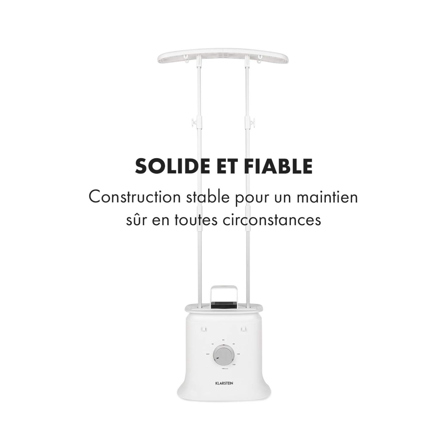 KLARSTEIN ShirtButler Deluxe - Centre de Repassage, Sèche et repasse, 1250 Watts, Taille compacte, Construction Solide, Voyant de contrôle LED, Matériau : Nylon Oxford, 6 Niveaux - Blanc Neige
