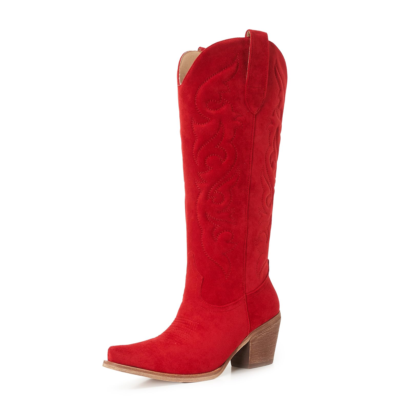 Photo 1 of AITTA Cowgirl Boots Women Knee High Cowboy Boots Snip Toe Chunky Block Heel Suede Tall Western Boots with Zipper & Embroidery Size 10.5