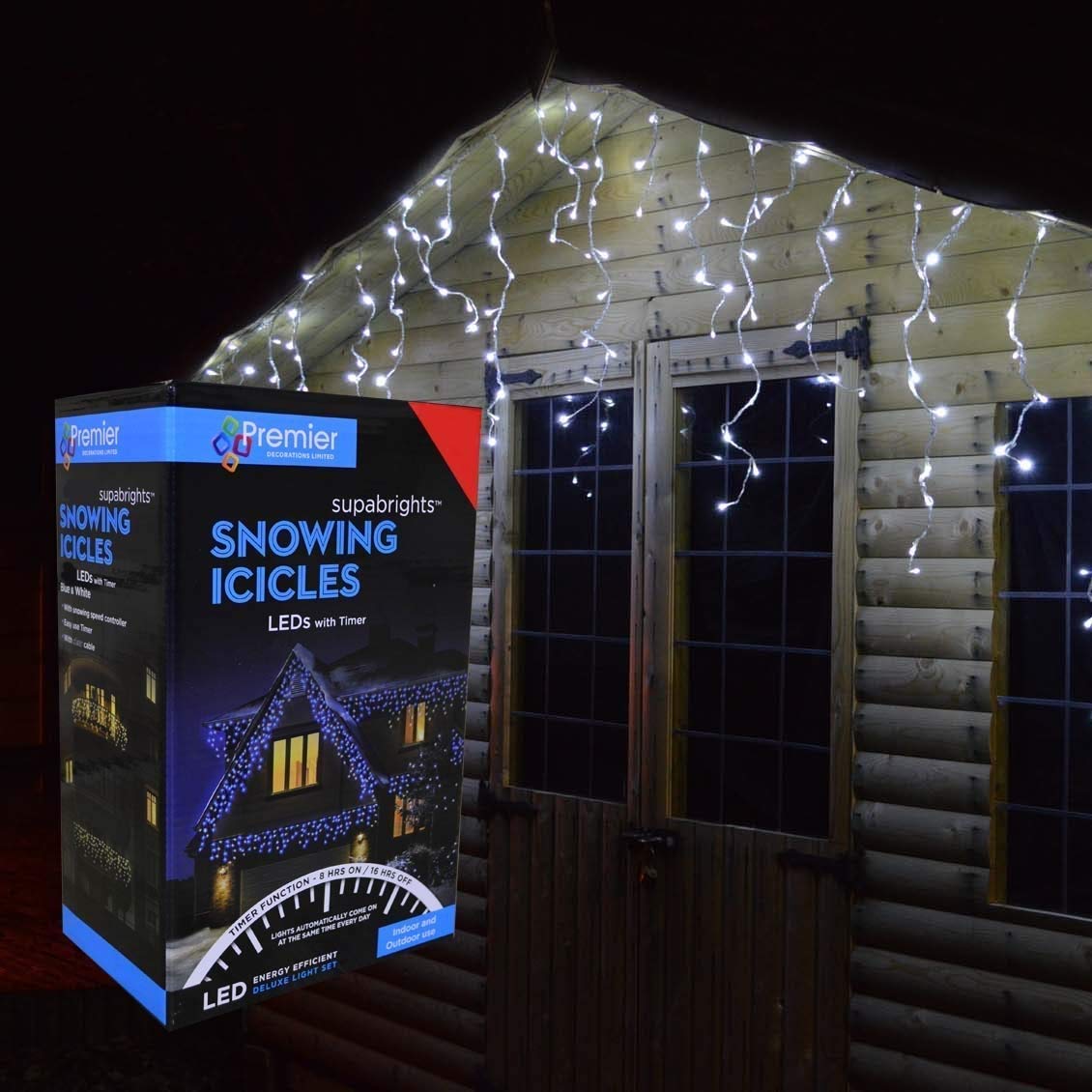 Premier White Decorations - 360 Multi Action Snowing Icicles Led Lights With Timer