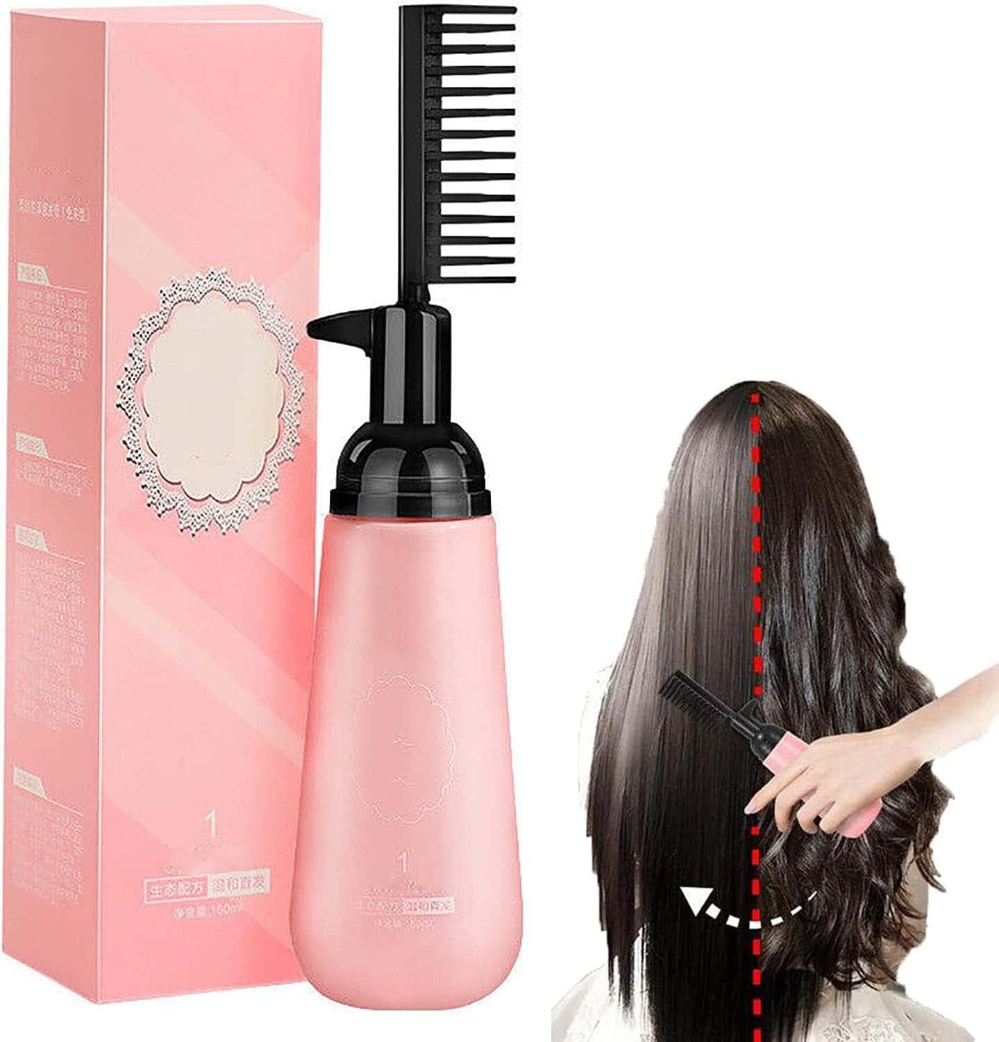 3-Second Hair Straightening Cream, Hair Straightener Treatment with Brush, Hair Straightening Treatment for Curly Hair, Hair Straightening Treatment for All Hair Types, 150ml (1Pcs)