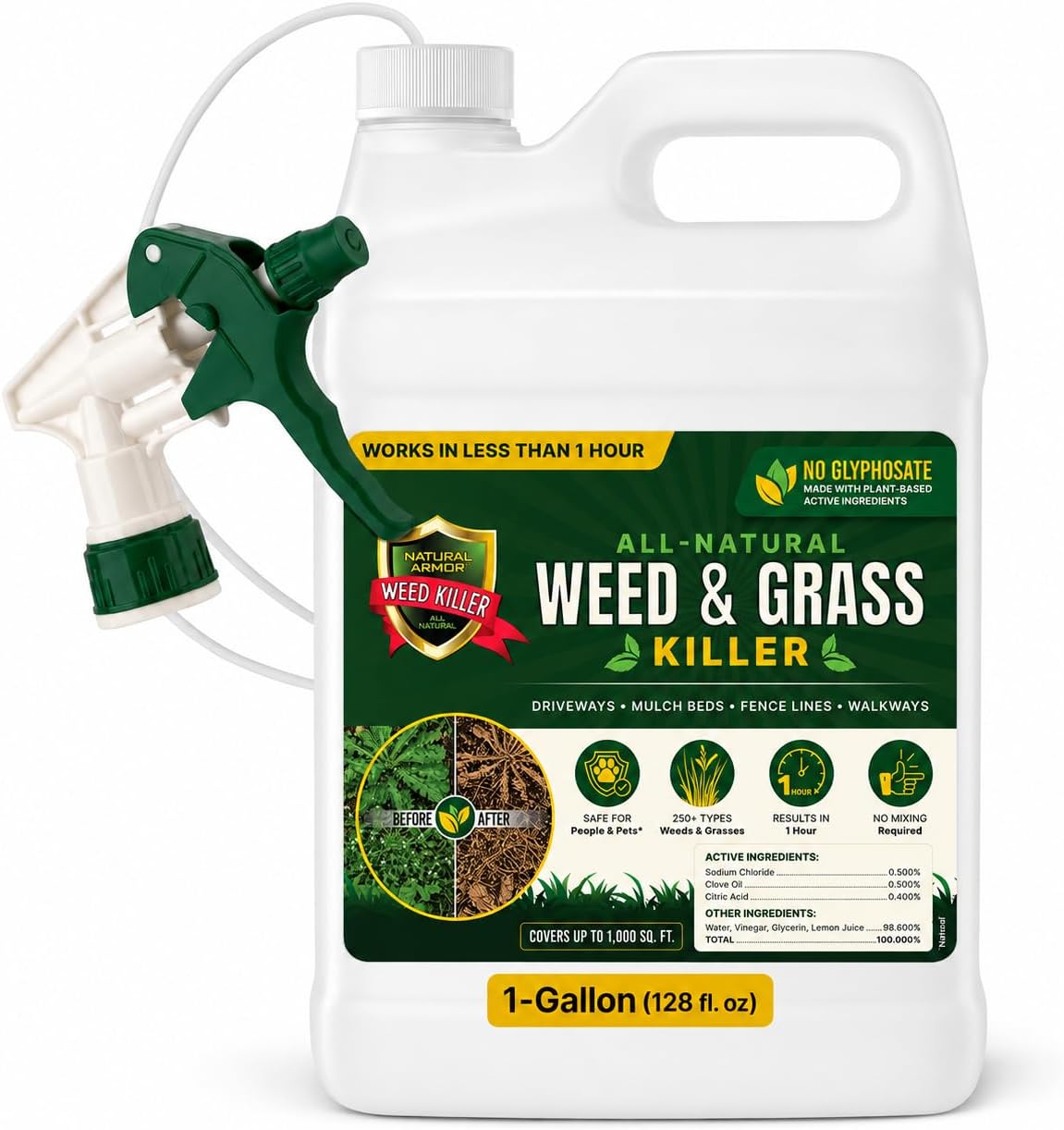 Natural Armor Weed and Grass Killer All-Natural Concentrated Formula. Contains No Glyphosate (128 OZ. Gallon)