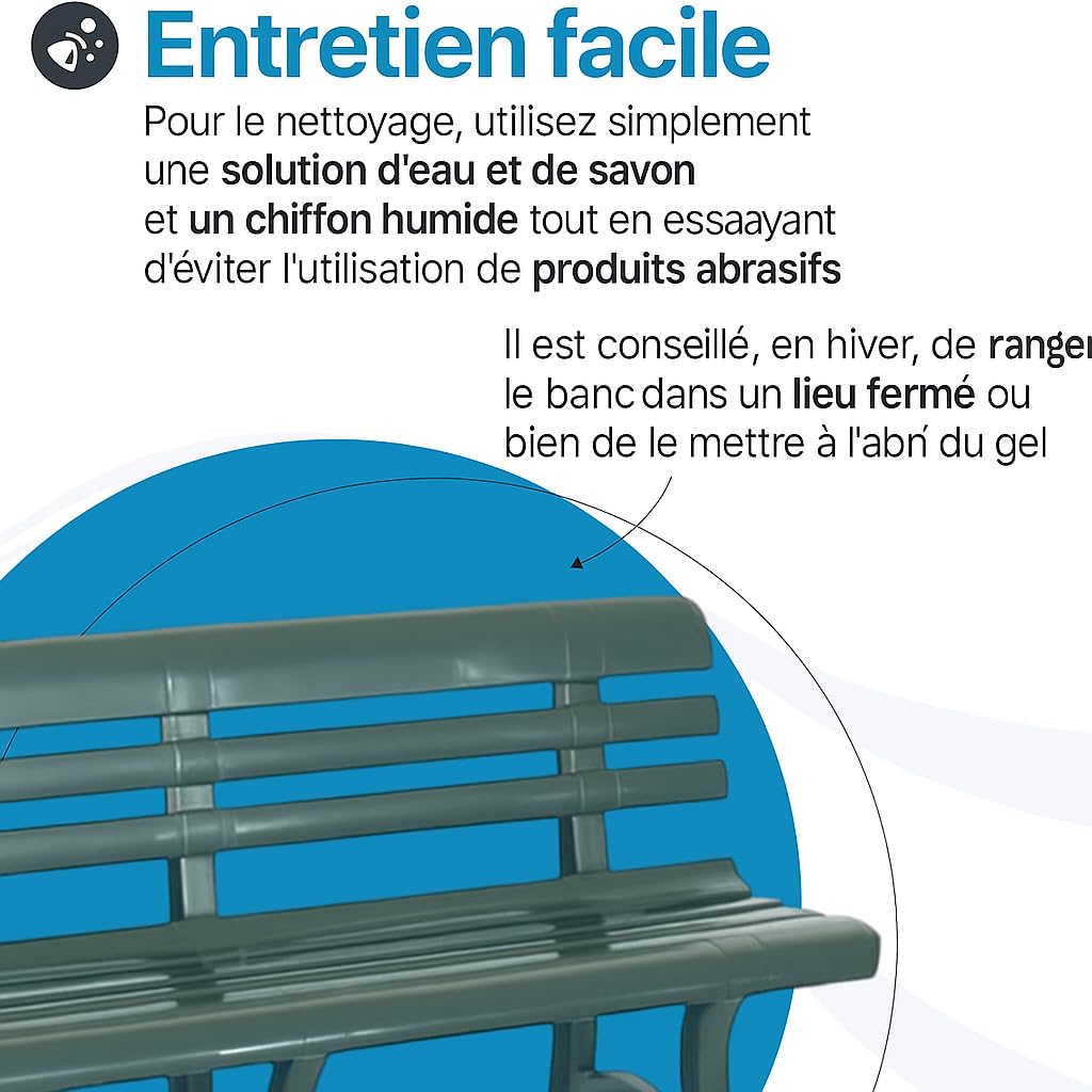 Tomaino - Banc de jardin en plastique - Banc de jardin 3 ou 4 places - Banc d'extérieur pour balcon, terrasse, véranda - Banc en plastique blanc