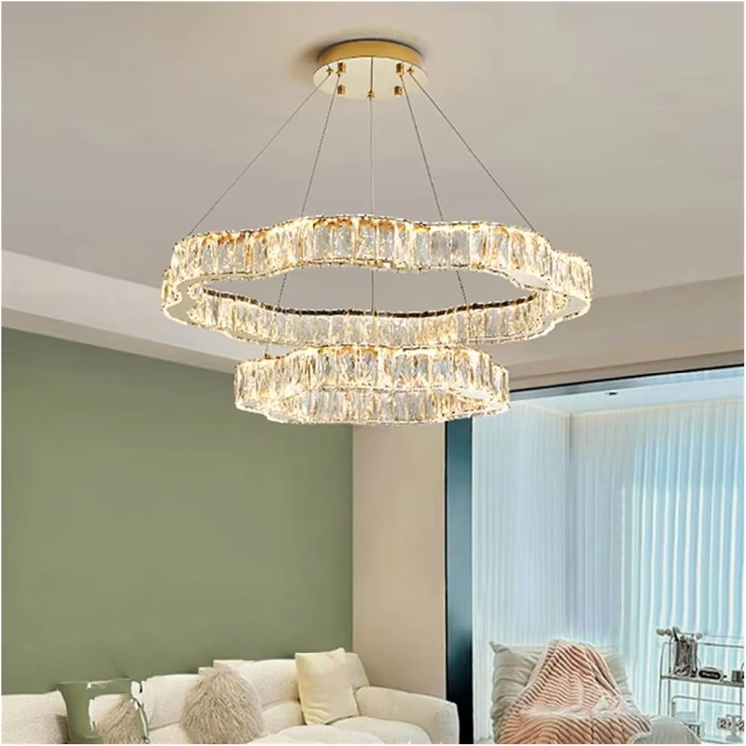 Modern Flower Ring LED Chandelier Living Room Lamps and Lanterns Dining Room Gold Crystal Chandelier,Indoor Illumination