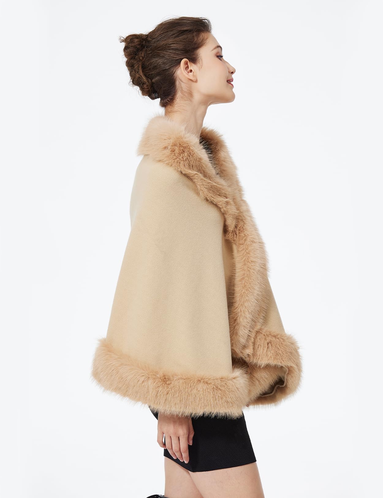 BEAUTELICATE Capa de Abrigo Punto con Chal de Piel Sintética de Conejo Poncho Estola de Pelo Mujer Cardigan de Boda para Fiesta Invierno