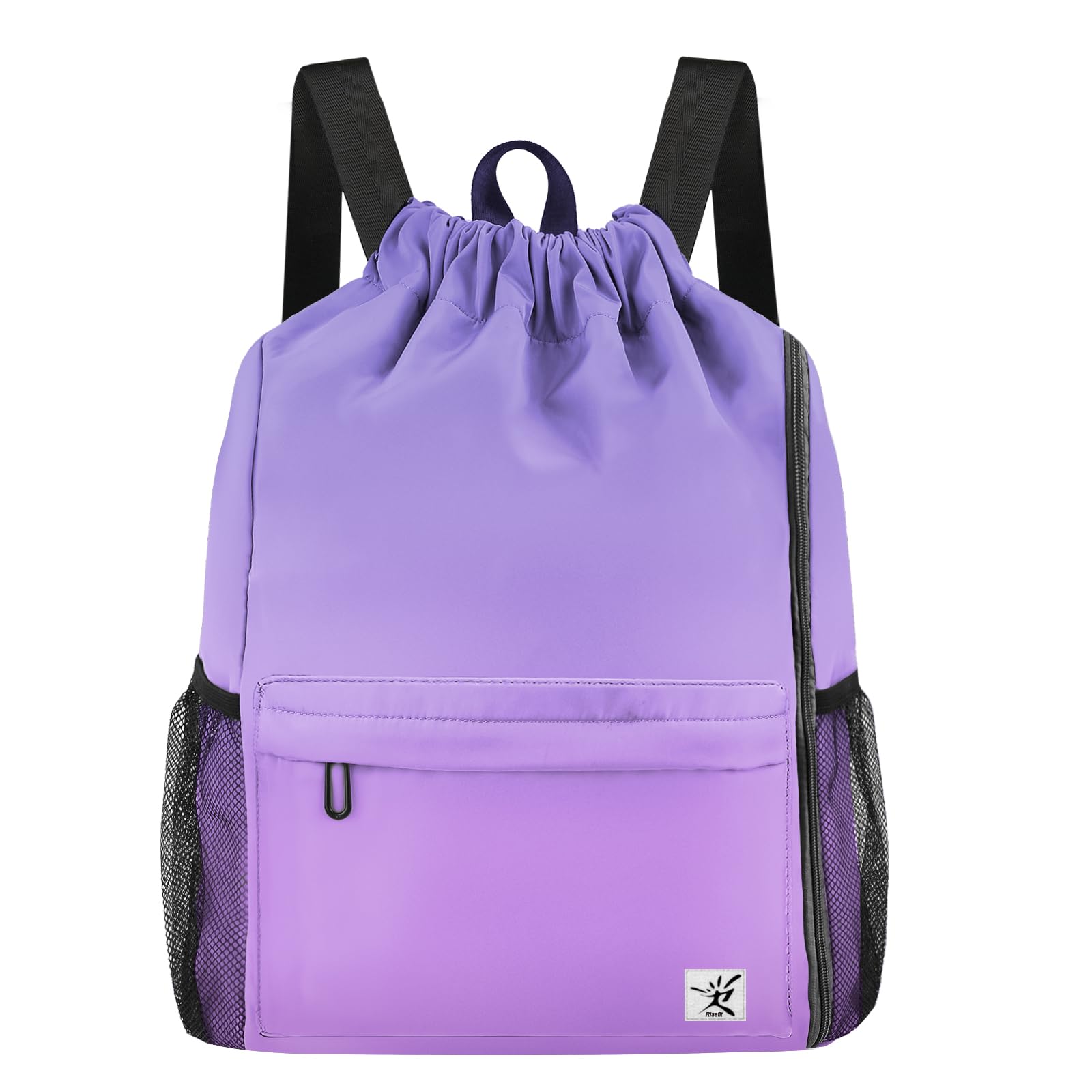 Risefit Drawstring Backpack with Mesh Pockets String Gym Bag Sackpack Sandproof Water Resistant Beach Backpack for Men Women, Light Purple Gradient, Modern — image 1