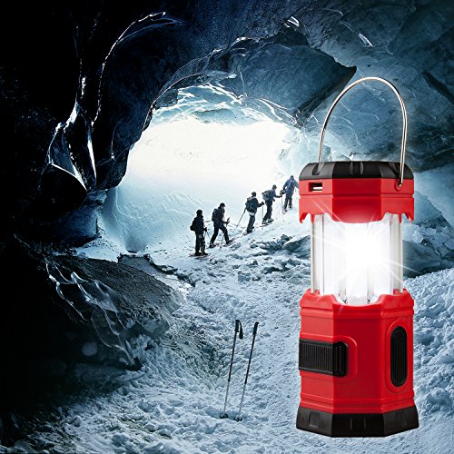 TANSOREN 2 Pack Portable LED Camping Lantern Solar USB Rechargeable or 3 AA Power Supply , Built-in Power Bank Compati Android Charge, Waterproof Collapsible Emergency LED Light with "S" Hook