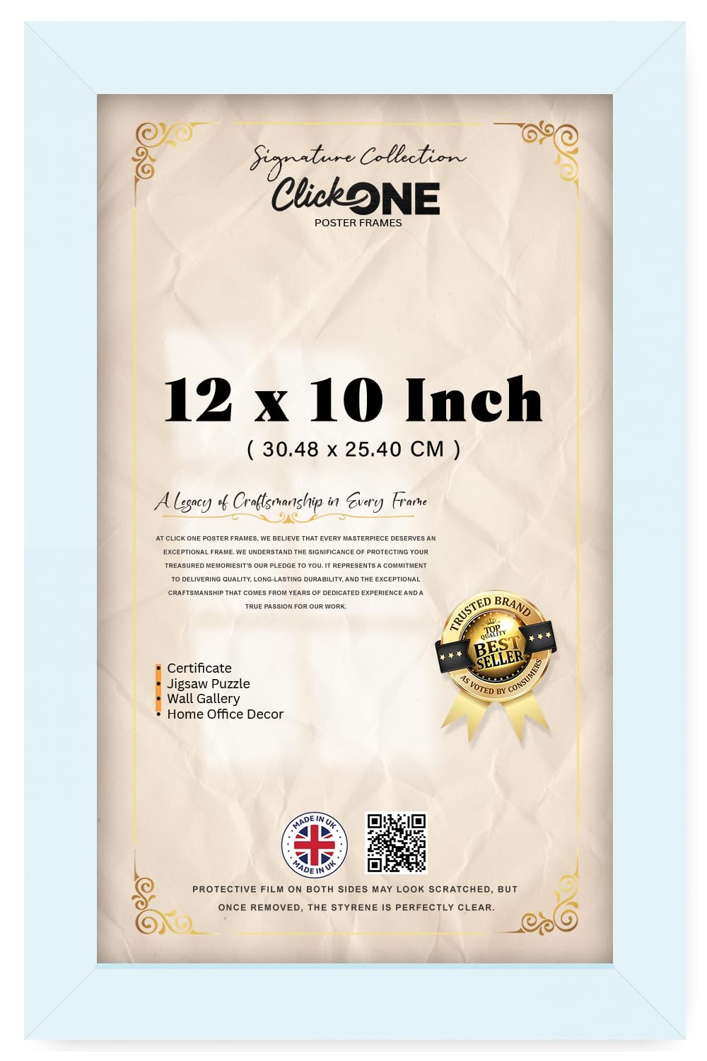 Click One — Elegant 12 X 10 Inch Sophisticated Art Presentation Rectangle Poster Or Picture | Solid Engineered Wood Finish White (30.48 X 25.40 CM) Ideal For Both Portrait Or Landscape Display