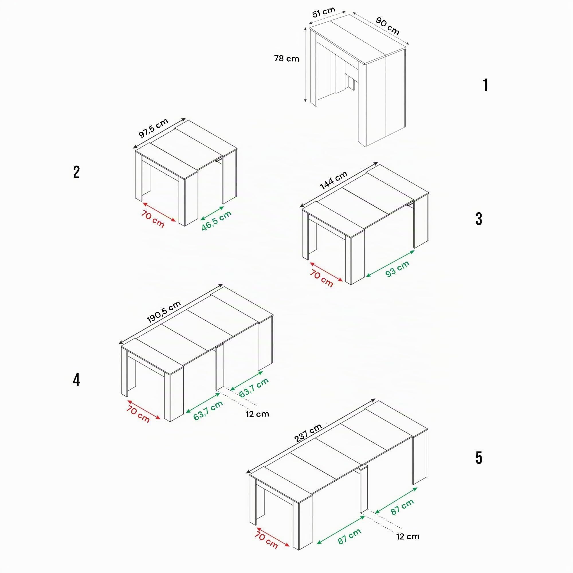 Dmora - Table console à rallonge Compton, Table à manger extensible, Table avec rallonges polyvalentes extensible jusqu'à 10 places, 51/237x90h78 cm, Chêne