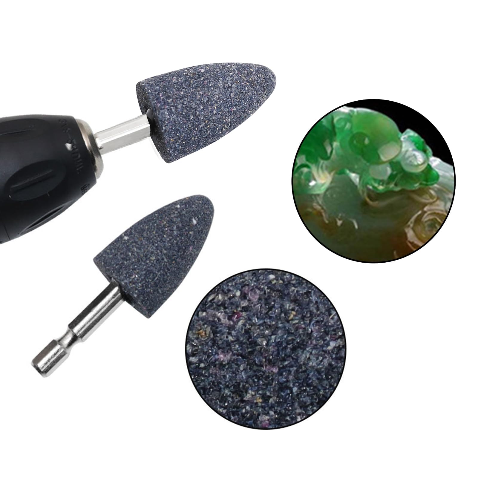 Lot de 2 pierres abrasives à tige hexagonale - Tête de meule conique, petite tête de meule conique, pierre de meulage de forme unique, pour perceuse à outils rotatifs, polissage, ébavurage, sculpture.